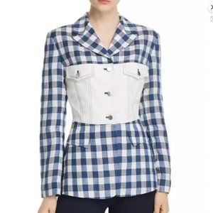 SJYP Steve J & Yoni P Blue Gingham Plaid Linen Button Up Bustier Blazer Top M